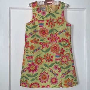 Talbots Kids 3 Pink Yellow Floral Shift Dress EUC